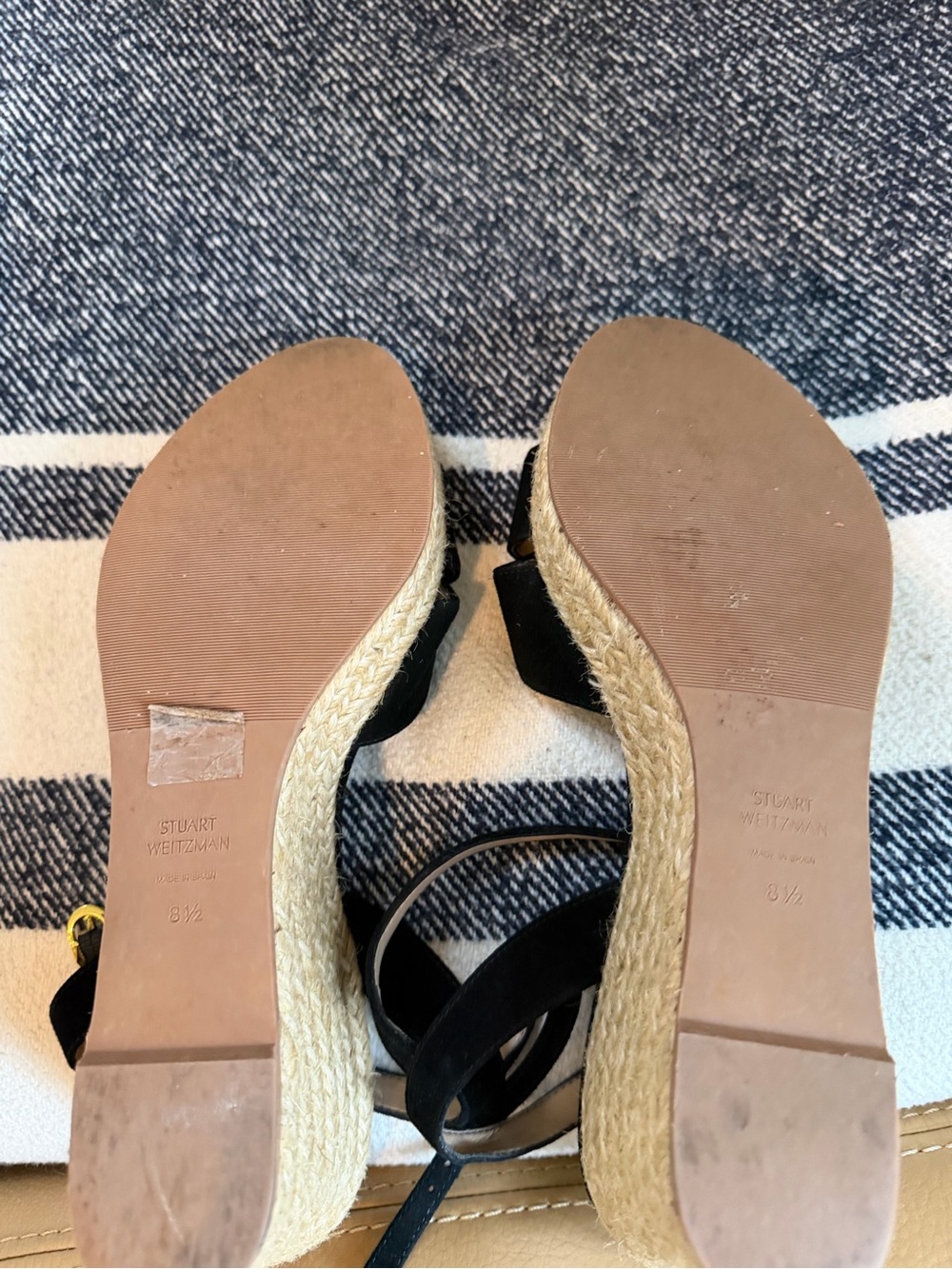 Stuart Weitzman Black Suede Espadrille Wedge Sandals - Picture 2 of 3